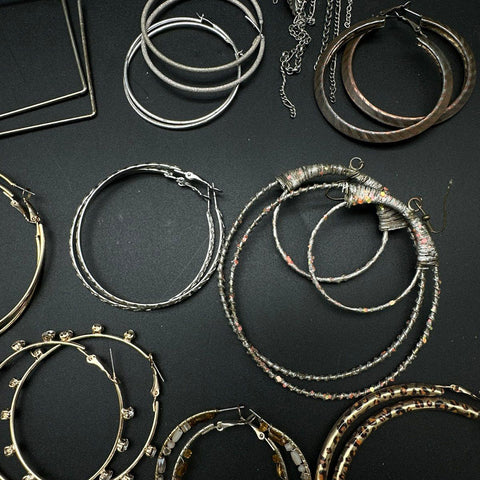 Statement Hoop Dangle Earring Lot 35 Pairs Boho Retro Gold Silver Tone
