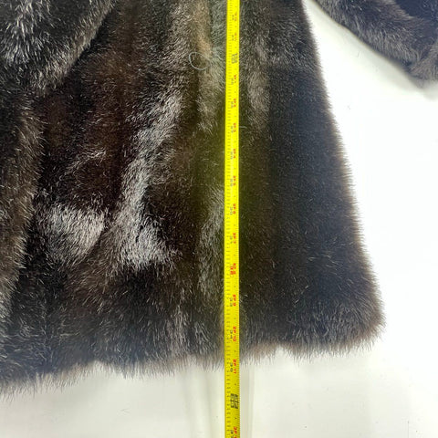 Vintage Dark Brown Faux Fur Coat Jacket Shawl Collar Mid-Century Style
