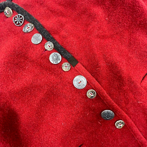 Vintage Giesswein Red Boiled Wool Austrian Trachten Jacket Cardigan Women's 16