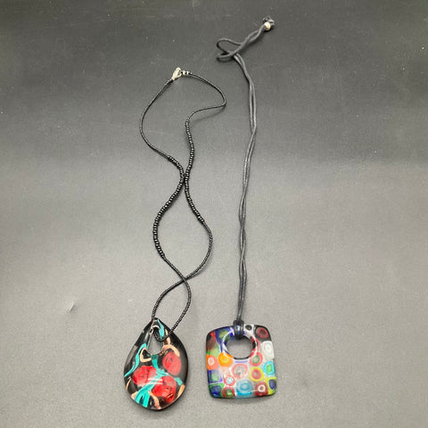 Murano Glass Pendant Necklace Lot of 2 Millefiori Floral Made in Italy