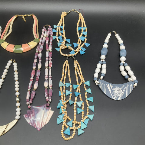Vintage Retro Costume Jewelry Lot 6 Statement Necklaces Bib Beaded Enamel