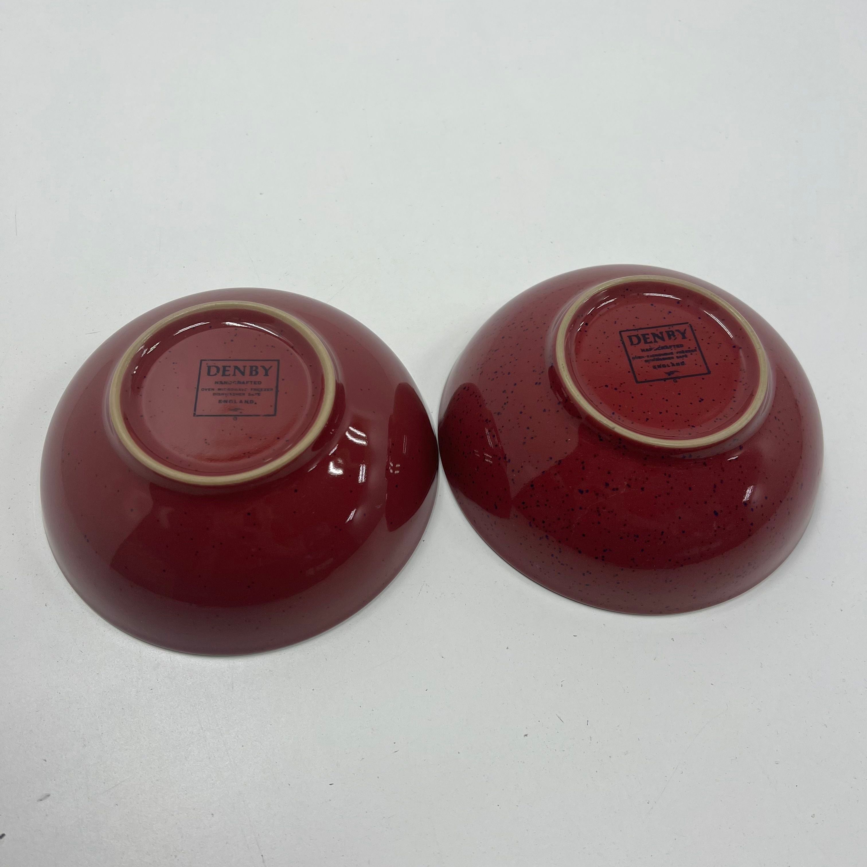 Denby Maroon Red Imperial Blue Stoneware Cereal Soup Bowls Lot of 2 England