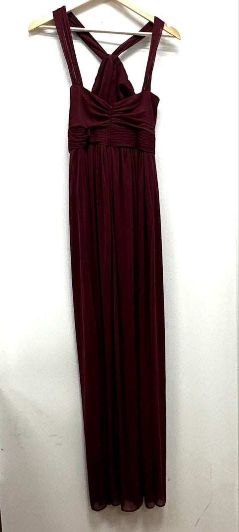 David's Bridal Women's Wine Long Mesh Y-Neck Bridesmaid Formal Gown NWT Sz 6