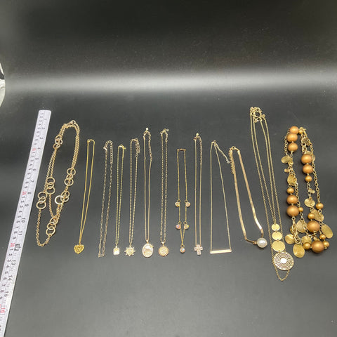 Gold Tone Fashion Necklace Lot 13pc Pendants Initial Heart Cross Bar Chains