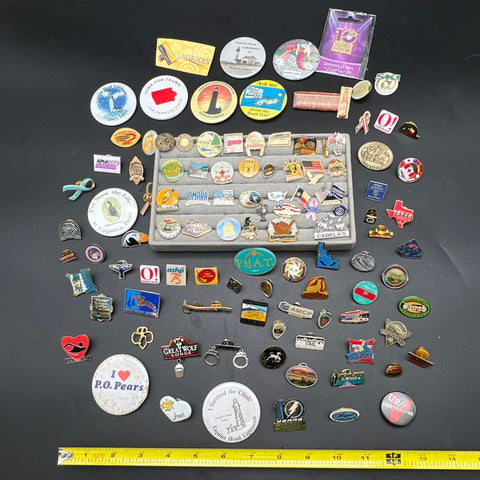 Lapel Pin Button Lot Vintage Enamel Metal Travel Souvenir Mixed Approx 100 Pcs
