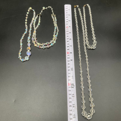 Vintage AB Crystal Jewelry Lot 5pc Necklace Bracelet Clip-On Earrings Set