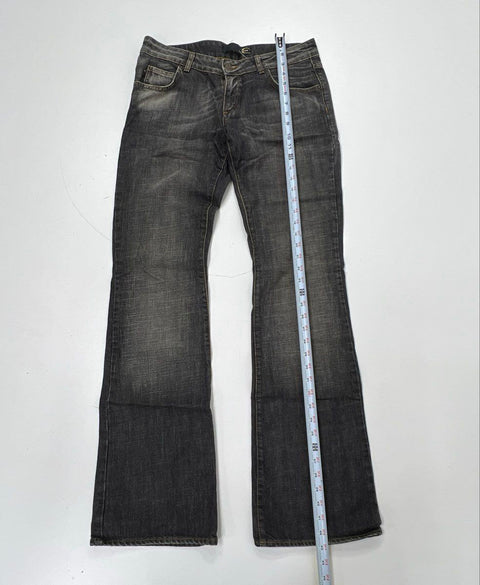 Vintage Y2K Just Cavalli Women's Gray Flared Rhinestone Logo Denim Jeans Sz 28