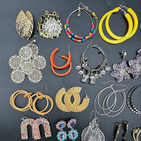 Vintage Modern Costume Jewelry Lot 45+ Pairs Earrings Hoops Dangles Boho
