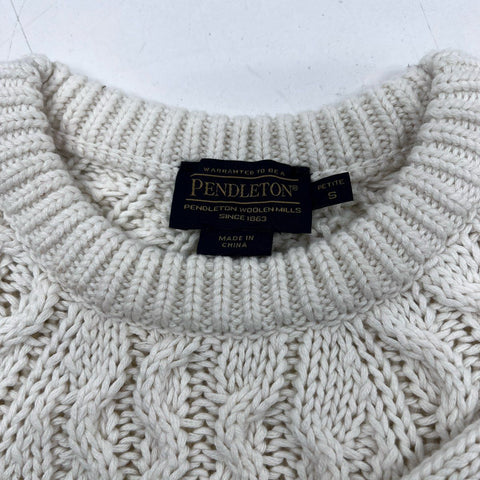 Pendleton Women's Cream Cotton Wool Cable Knit Raglan Sweater Sz S Petite