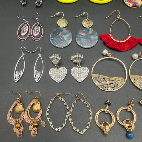 Mixed Fashion Earrings Lot 0.6 lbs Tassel Boho Rhinestone Hoop Dangle 25 Pairs