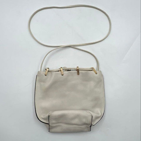 Rag & Bone White Pebbled Leather Drawstring Bucket Crossbody Bag Gold Hardware