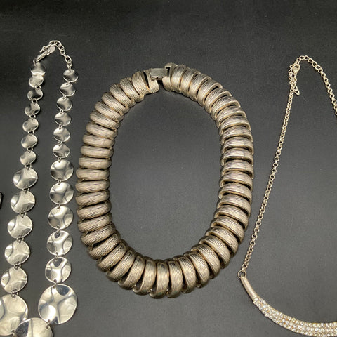 Vintage to Modern Costume Jewelry Lot of 10 Necklaces Rhinestone Silver Gold