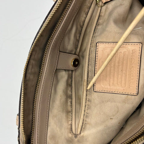 Coach Taupe Leather Peyton Jordan Double Zip Satchel Handbag F25669