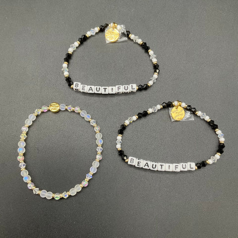 Little Words Project x Sephora Beautiful Beaded Bracelet Lot of 3 & Holo Pouch
