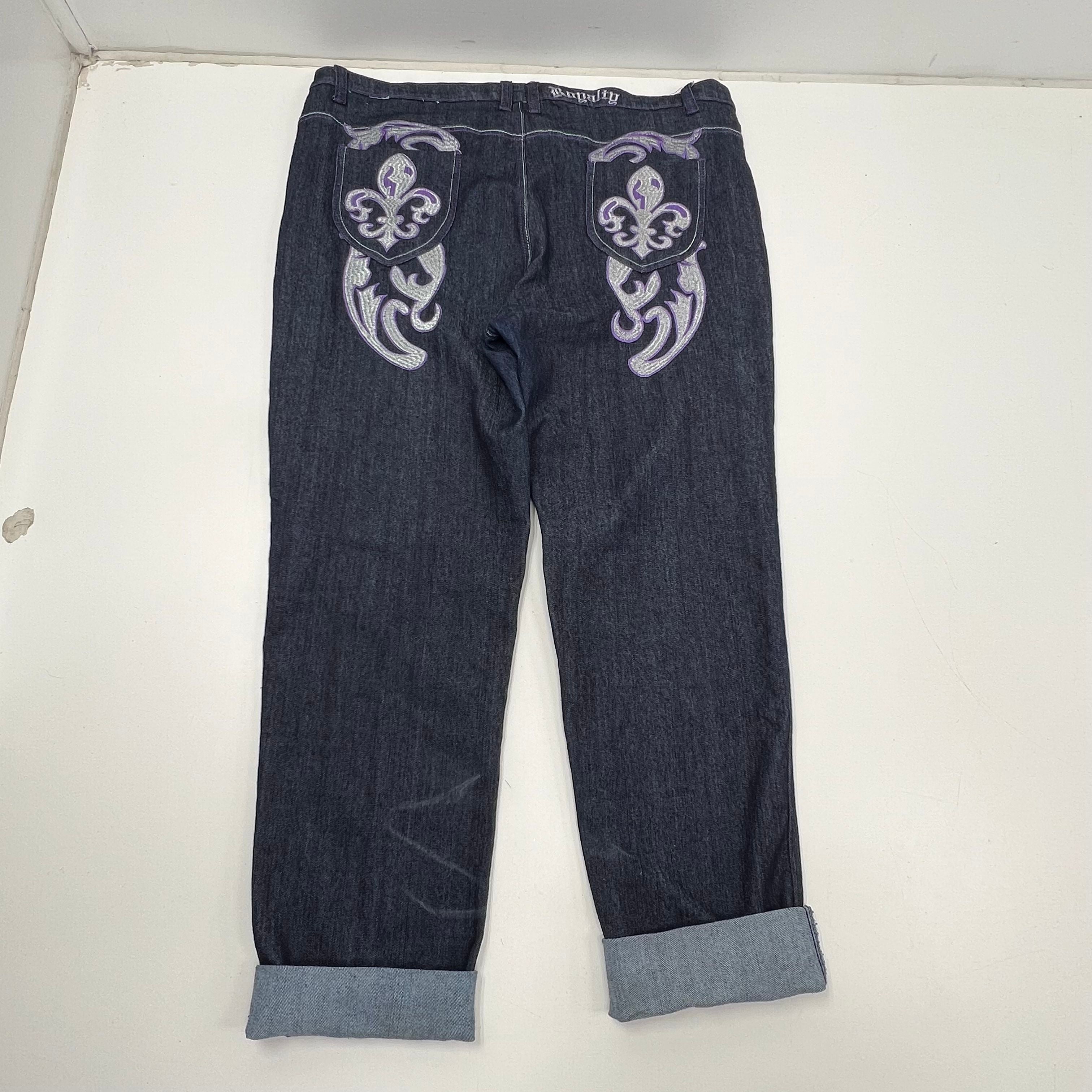 Vintage Y2K Old Skool Royalty Jeans Embroidered Fleur de Lis Womens Plus 24