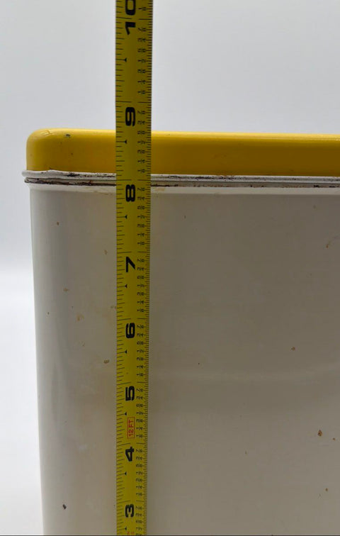 Cheinco Vintage Flour Tin Canister Metal Vegetable Mushroom Motif Yellow Lid