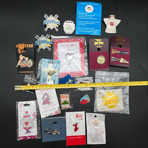 Lapel Pin Lot 21pc Mixed Enamel Harry Potter Yankees Hooters Sports Awareness