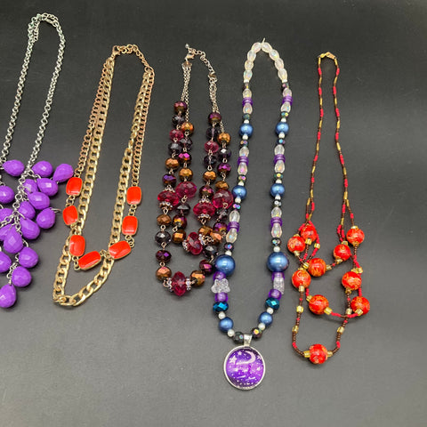Mixed Costume Jewelry Lot of 8 Necklaces Beaded Enamel Celestial 1.1 lbs