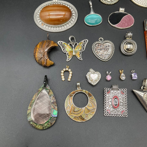 Mixed Costume Jewelry Pendant Lot 0.74 Lbs Vintage to Modern Abalone Butterfly