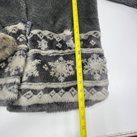 Vintage Y2K Seventh Avenue Gray Faux Fur Fair Isle Toggle Jacket Women's L