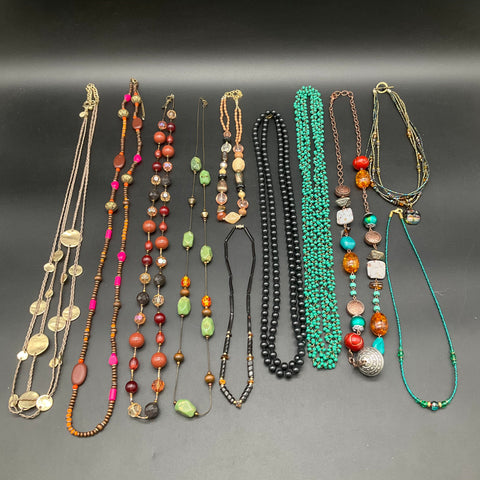 Vintage to Modern Costume Jewelry Lot of 11 Necklaces Beaded Boho Multi-Strand
