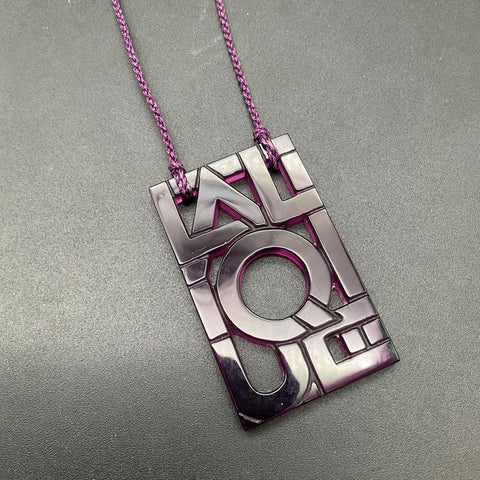 Lalique France Vintage Purple Crystal LOVE Art Deco Stylized Pendant Necklace