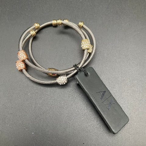 Armani Exchange A/X Twisted Cable Cuff Bracelet Set 2 Piece NWT Crystal Accent