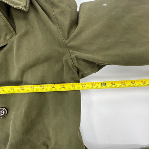 Vintage Military Issue OD Green Trench Coat Men's Sateen Wool Lined Large Long