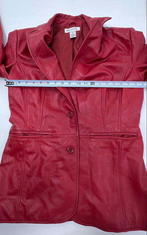 Preston & York Women's Red Genuine Lamb Skin Leather Blazer Jacket Sz M