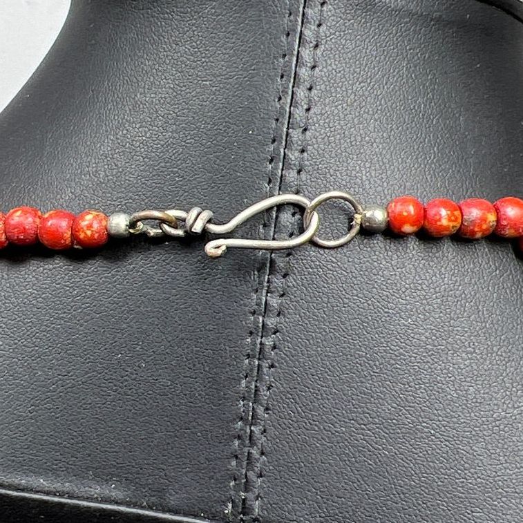 Red Coral Oblong and Round Beaded Necklace