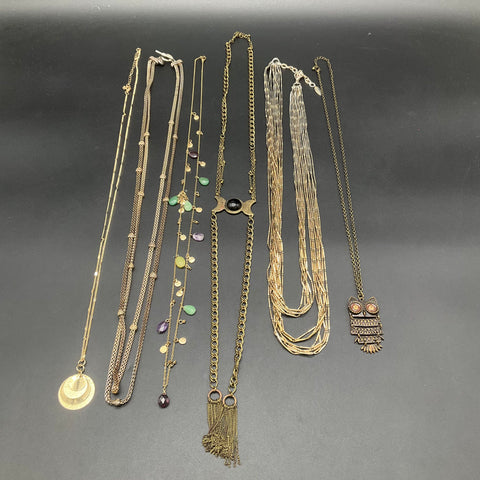 Vintage Boho Gold Tone Necklace Jewelry Lot of 6 Owl Tassel Celestial