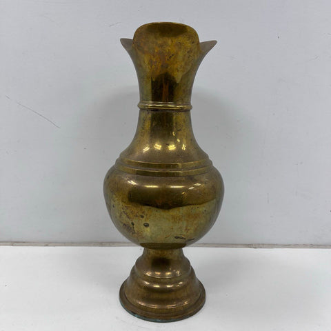 Vintage Large Brass Vase Scalloped Rim Flared Neck Made in India 20 Inch