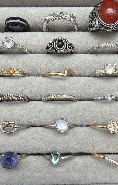 Fashion Costume Ring Lot of 42 Mixed Metal Tones Stacking Statement Bands