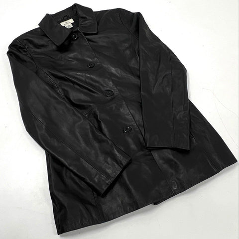 Brooks Brothers 346 Women's Black 100% Leather 4-Button Tailored Jacket Size S