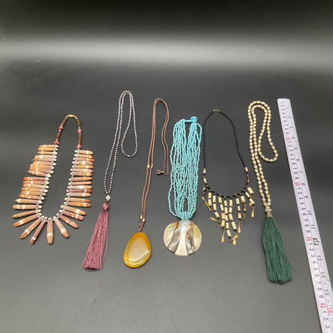 Vintage Boho Statement Jewelry Lot of 6 Necklaces Tassel Shell Agate Style
