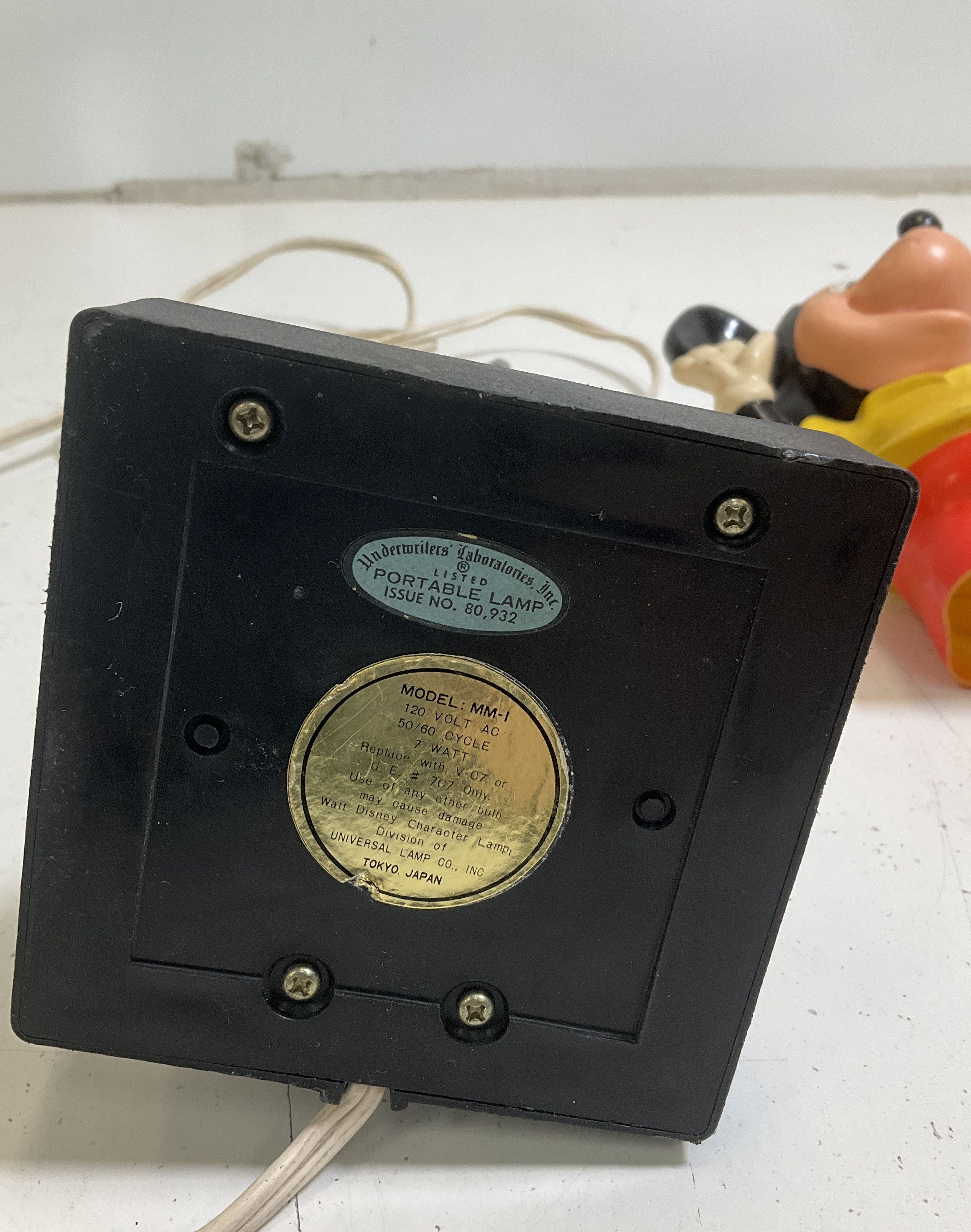 Vintage 70s Walt Disney Mickey Mouse Figural Lamp Dynasty MM-1 Japan For Parts