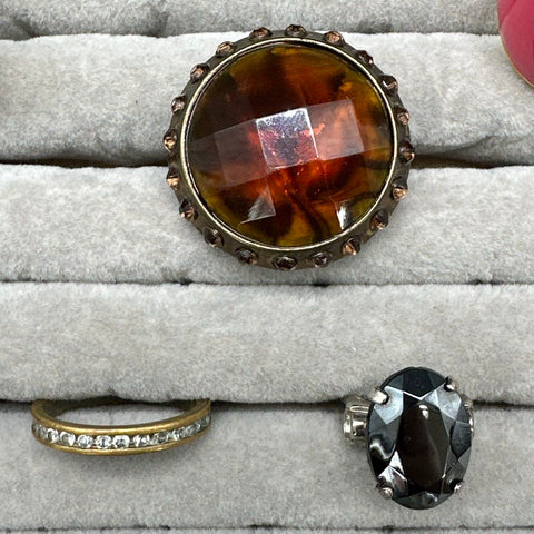 Vintage and Modern Costume Jewelry Ring Lot of 18 Rhinestone Enamel Statement