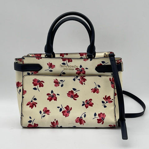 Kate Spade Cream Floral Saffiano Leather Satchel Crossbody Bag Gold Hardware
