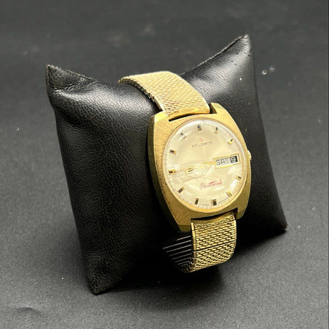 Vintage Helbros Electronic Day Date Wristwatch West Germany Cushion Case
