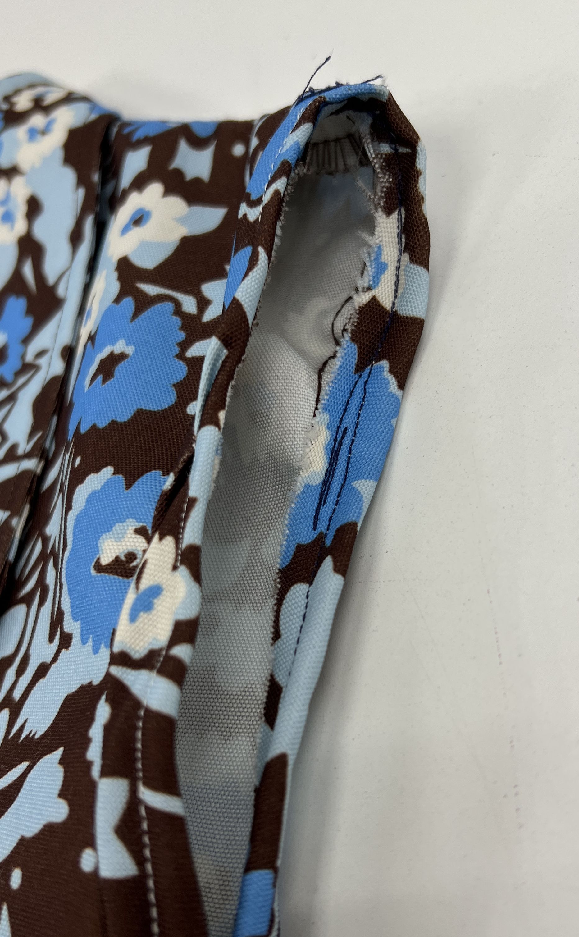 Vintage 90s Mad House Brown Blue Floral 60s Style A-Line Mini Dress Women's S