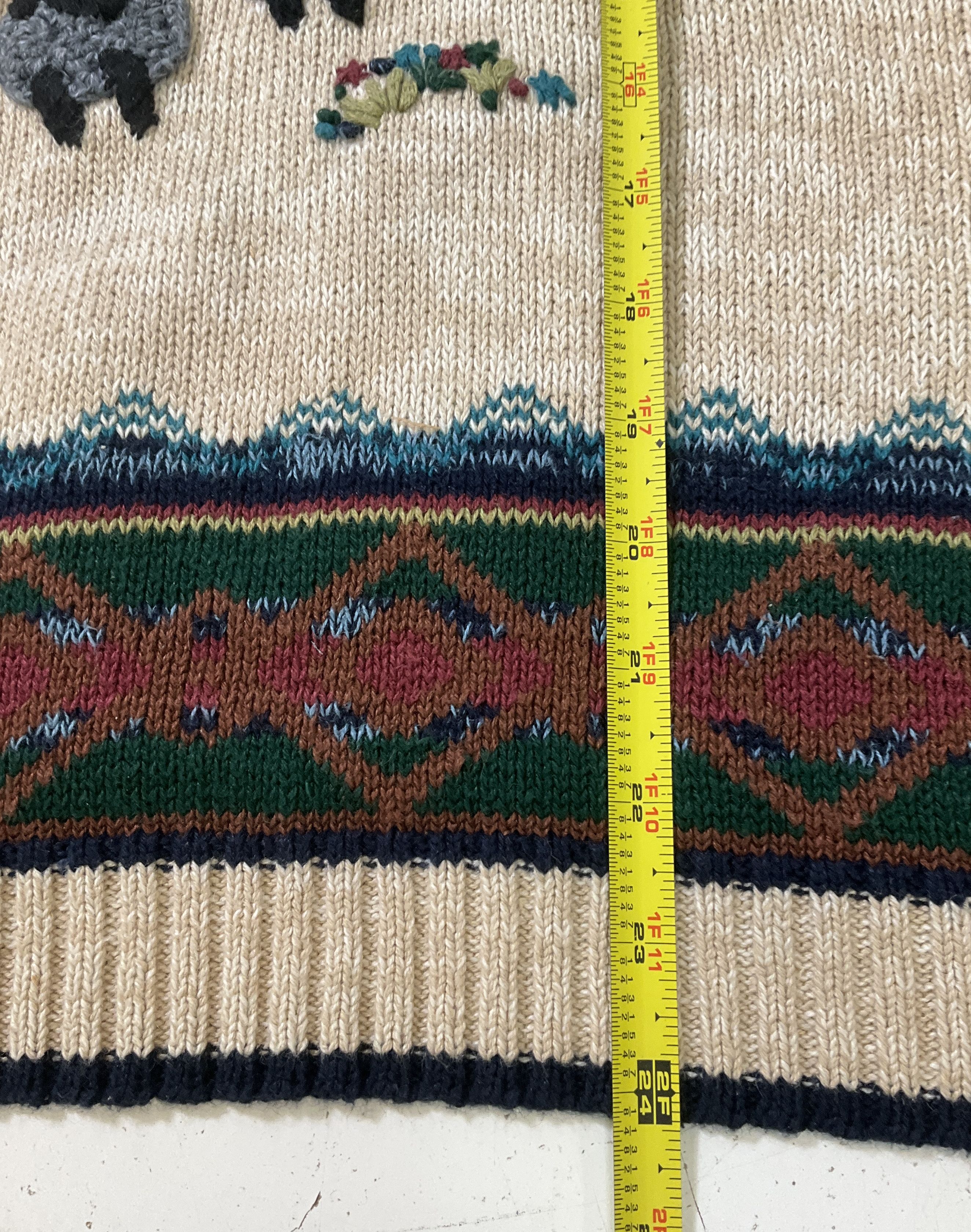 Croft & Barrow Beige Hand Embroidered Mock Neck Sheep Sweater Women's S Vintage