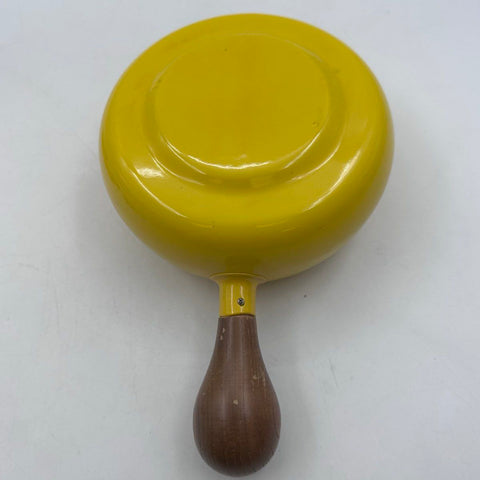 Vintage Yellow Enamel Fondue Pot Set Wood Handle Mid Century Modern 4 Piece
