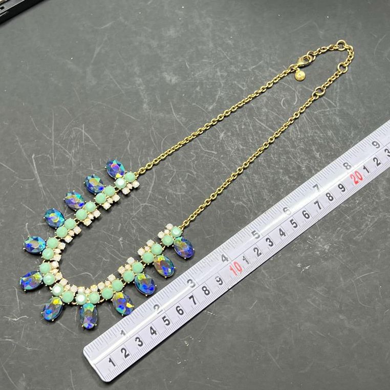 J. Crew Blue Iridescent Rhinestone Statement Necklace with Pouch