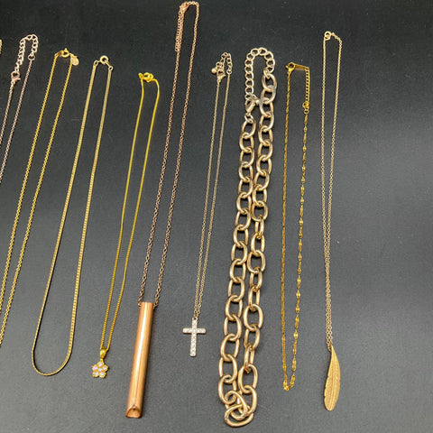 Loft Lucky Brand Costume Jewelry Lot 17 Necklaces Pendants Heart Cross Gold Tone
