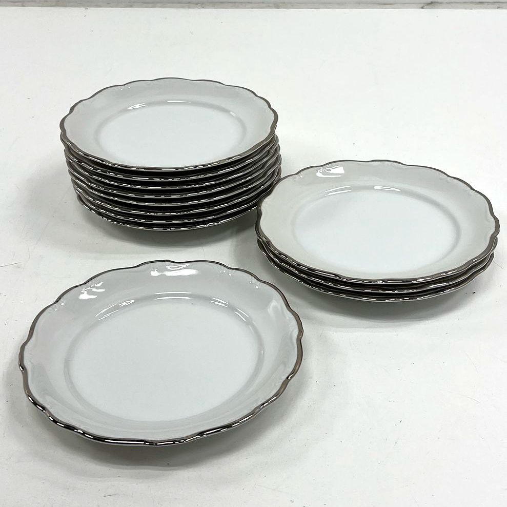 Vintage Johann Haviland Platinum Baroque Salad Plates Set of 12 Bavaria China