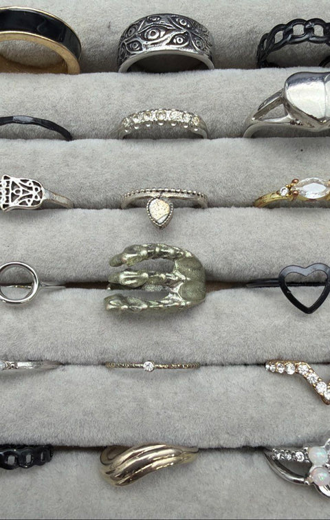 Fashion Costume Ring Lot of 42 Mixed Metal Tones Stacking Statement Bands