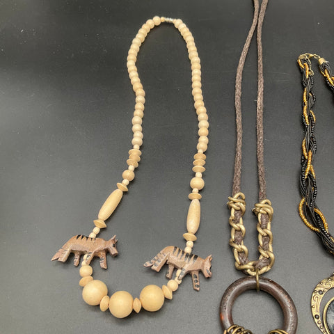 Robert Rose Bohemian Tribal Jewelry Lot 8 Necklaces Millefiori Wood Animal