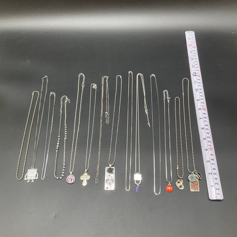 Modern Silver Tone Fashion Jewelry Lot of 15 Necklaces Pendants Spongebob Faith