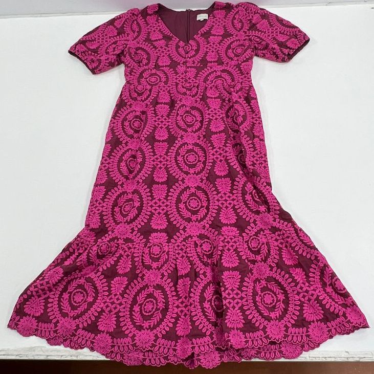 Women's Adelyn Rae Magenta Embroidered Ruffle Cotton Maxi Dress - Size XL
