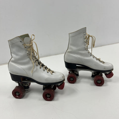 Vintage 70s White High Top Quad Roller Skates w/ Retro Blue Travel Case